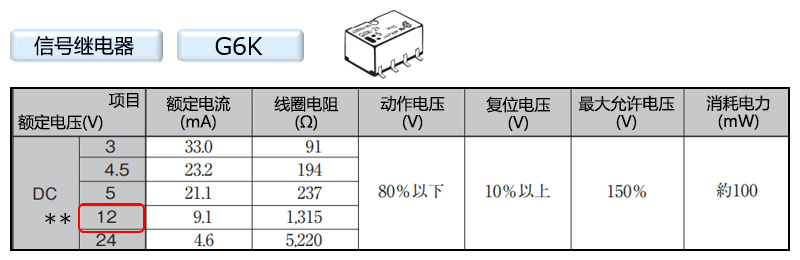 信号继电器  G6K