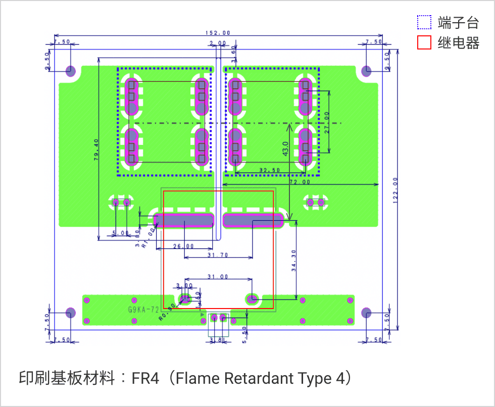 印刷基板材料：FR4 (Flame Retardant Type 4)