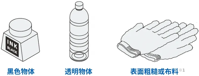 黑色物体 透明物体 表面粗糙或布料※1